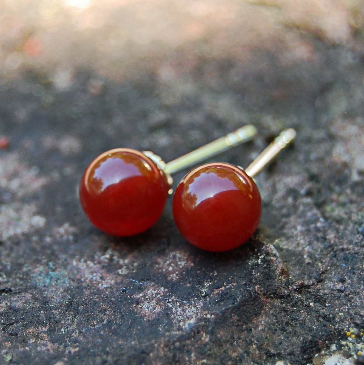 Herra - Carnelian Stud Earrings Solid Sterling Silver