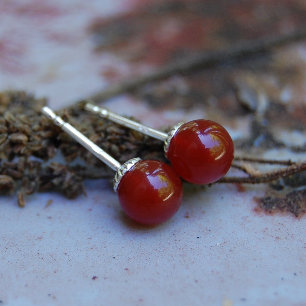 Herra - Carnelian Stud Earrings Solid Sterling Silver
