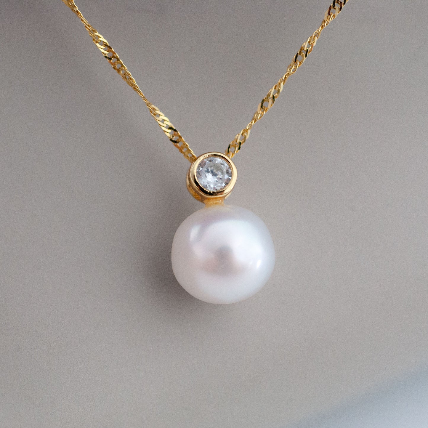 Aki - Pearl Pendant, Freshwater Pearl and CZ Gemstone