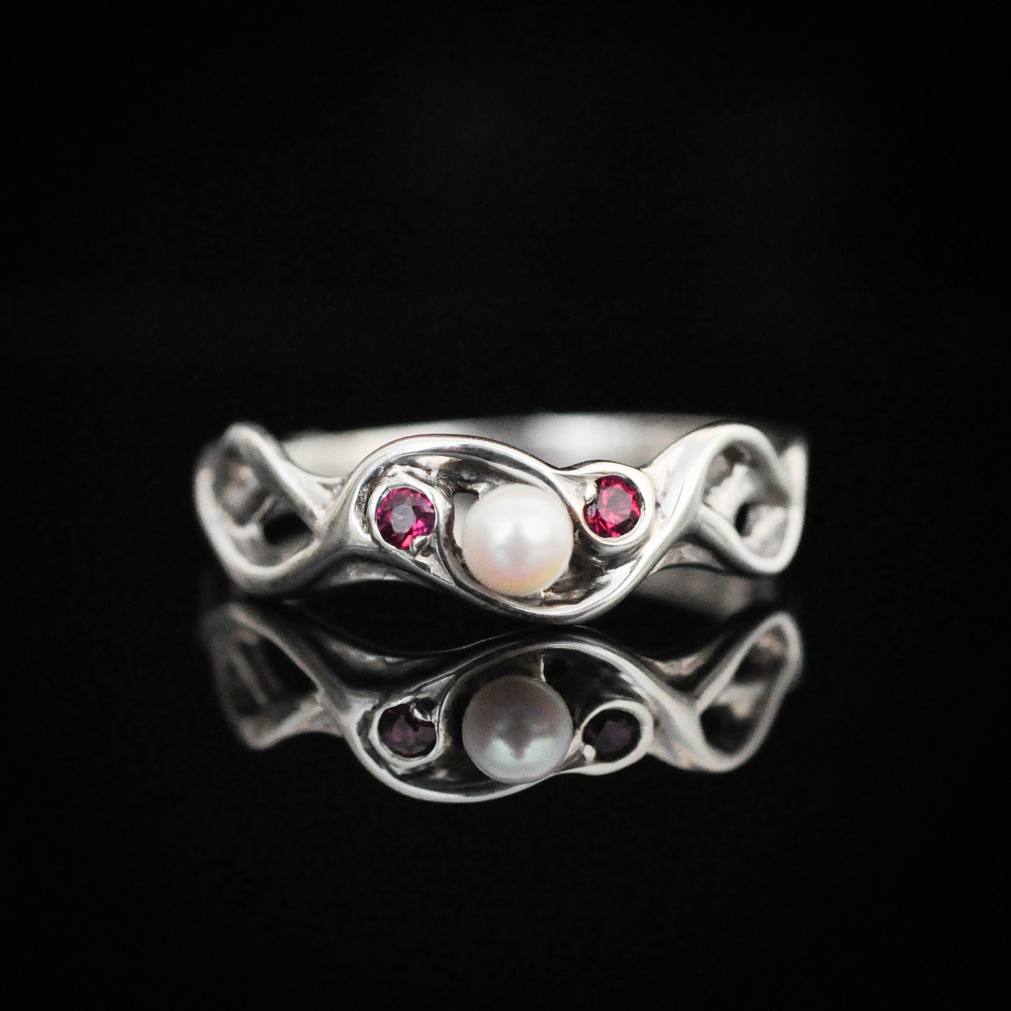Mira - Pearl and Ruby Ring Set in Easy Care Continuum® Silver
