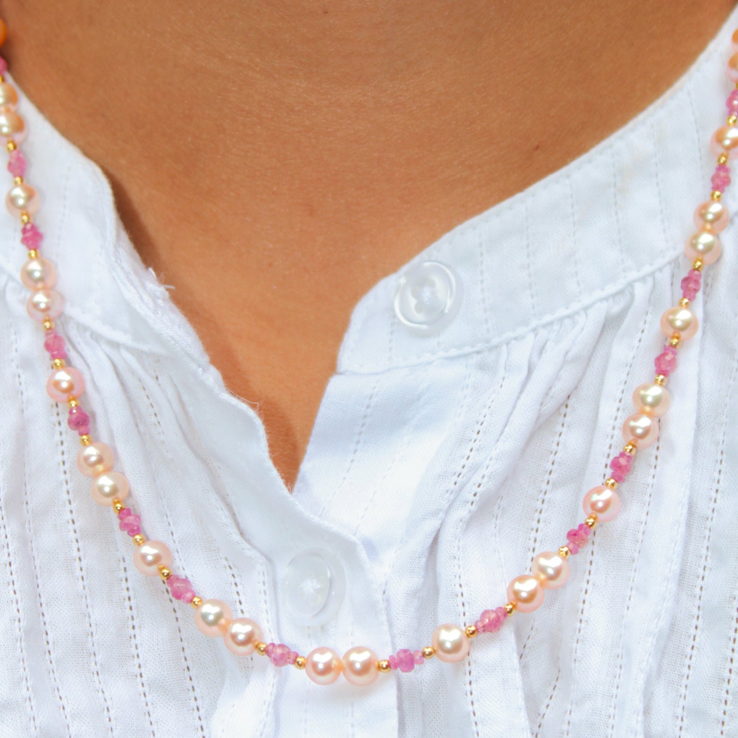 Kayla - Unique Freshwater Pearl and Sapphire Necklace with 14kt Gold Accents