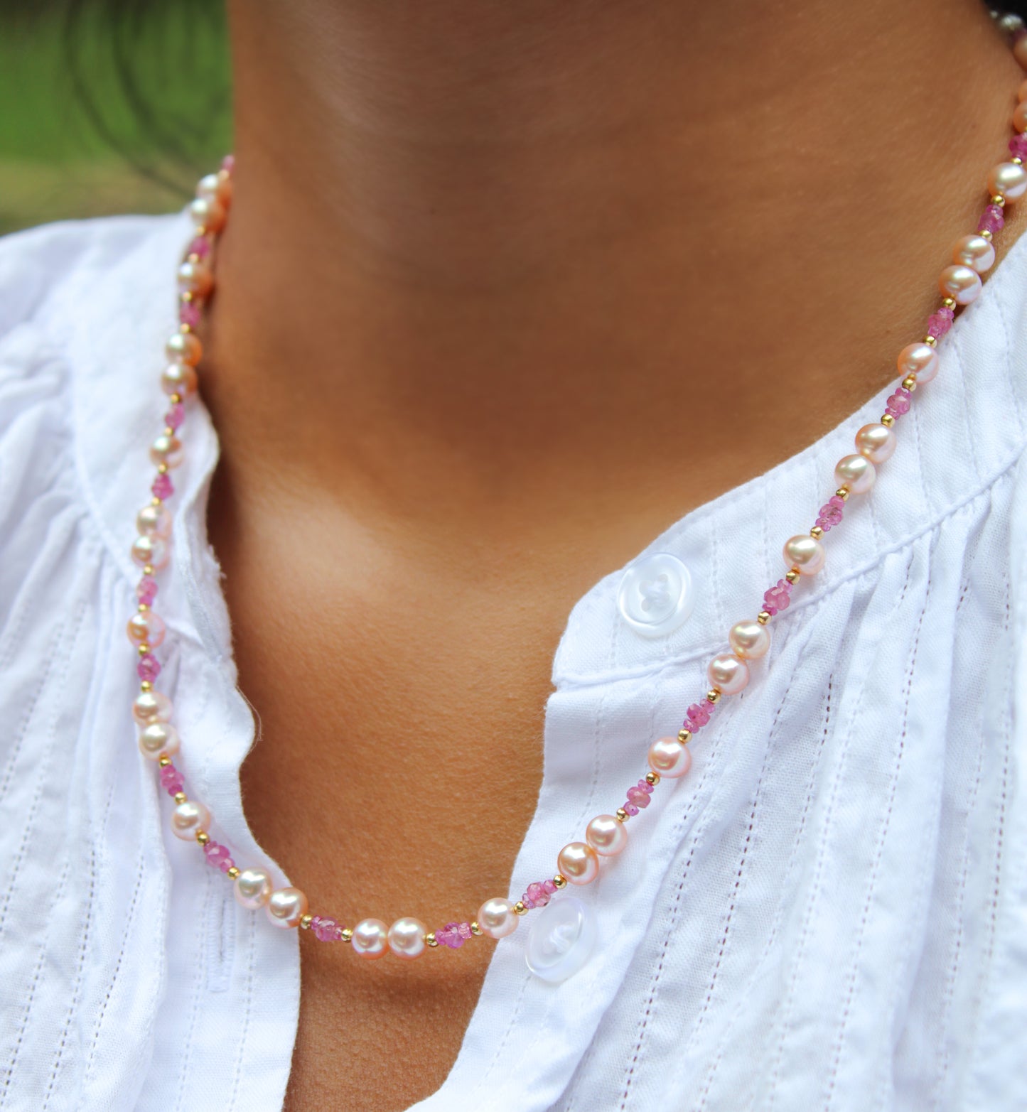 Kayla - Unique Freshwater Pearl and Sapphire Necklace with 14kt Gold Accents
