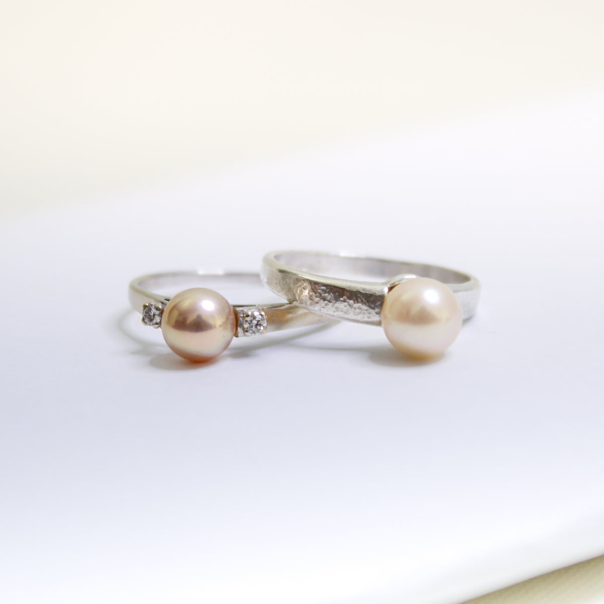 Bente - Pearl Engagement or Wedding Ring Features a Uniquely Natural Freshwater Pearl Set in Solid 14kt White Gold. Free Ship US.