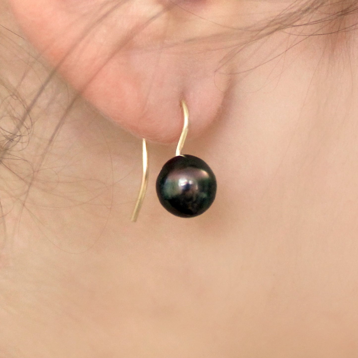 Gemma - Black Tahitian Pearl Earrings 14k Gold FREE SHIP US