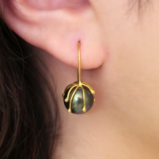 Aavi- Tahitian Pearl Drop Earrings Set in Solid 18kt Gold Earwires