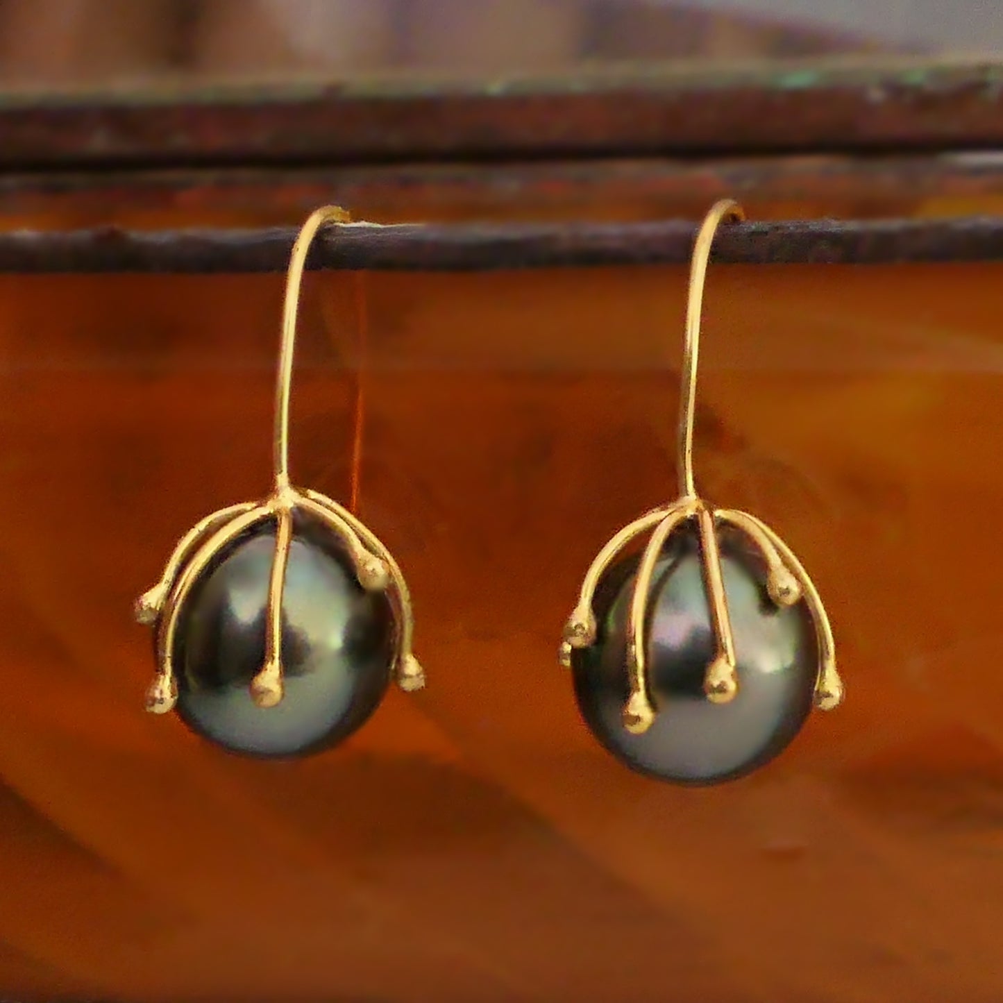 Aavi- Tahitian Pearl Drop Earrings Set in Solid 18kt Gold Earwires