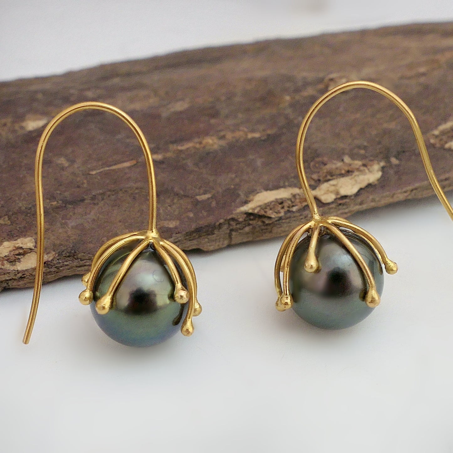 Aavi- Tahitian Pearl Drop Earrings Set in Solid 18kt Gold Earwires