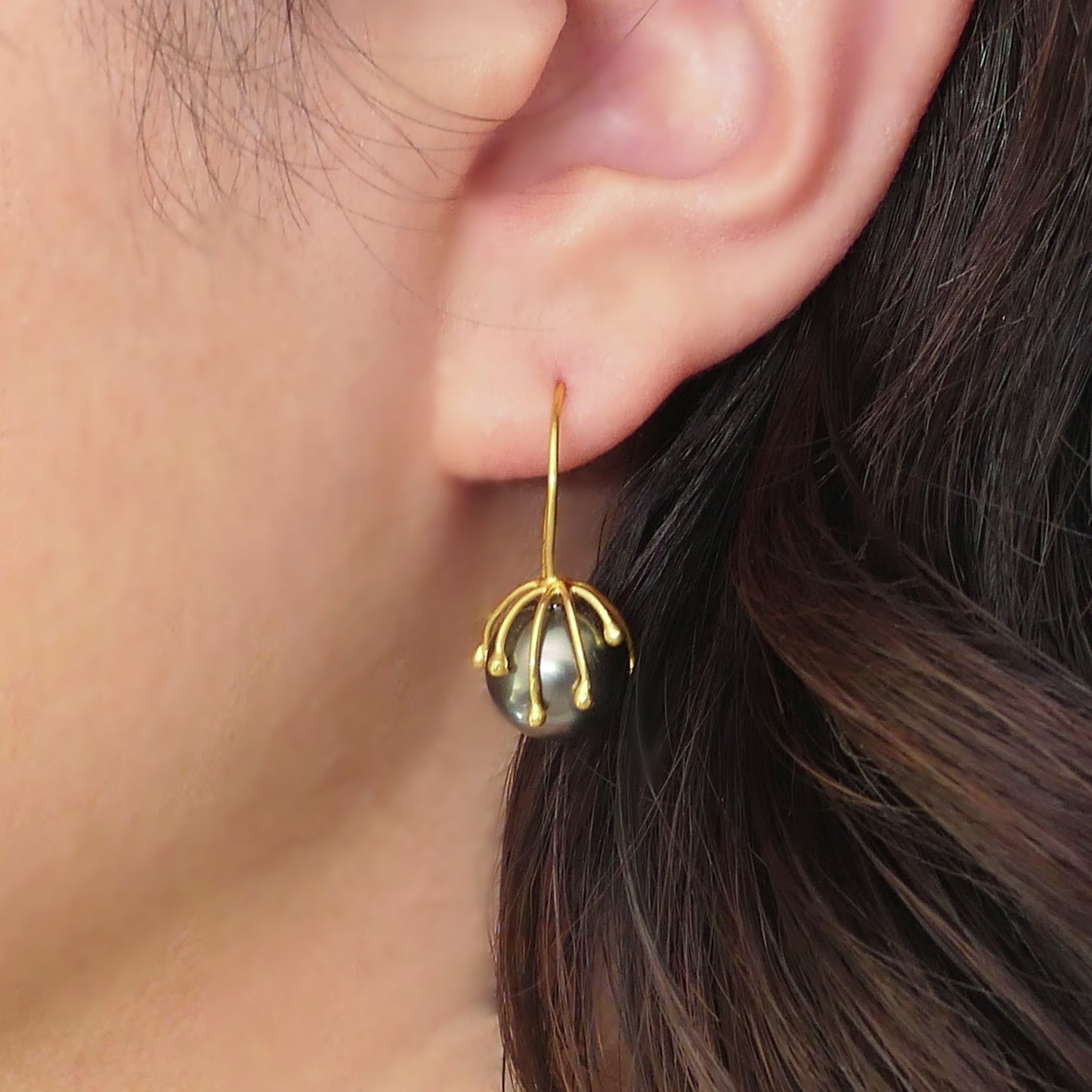 Aavi- Tahitian Pearl Drop Earrings Set in Solid 18kt Gold Earwires