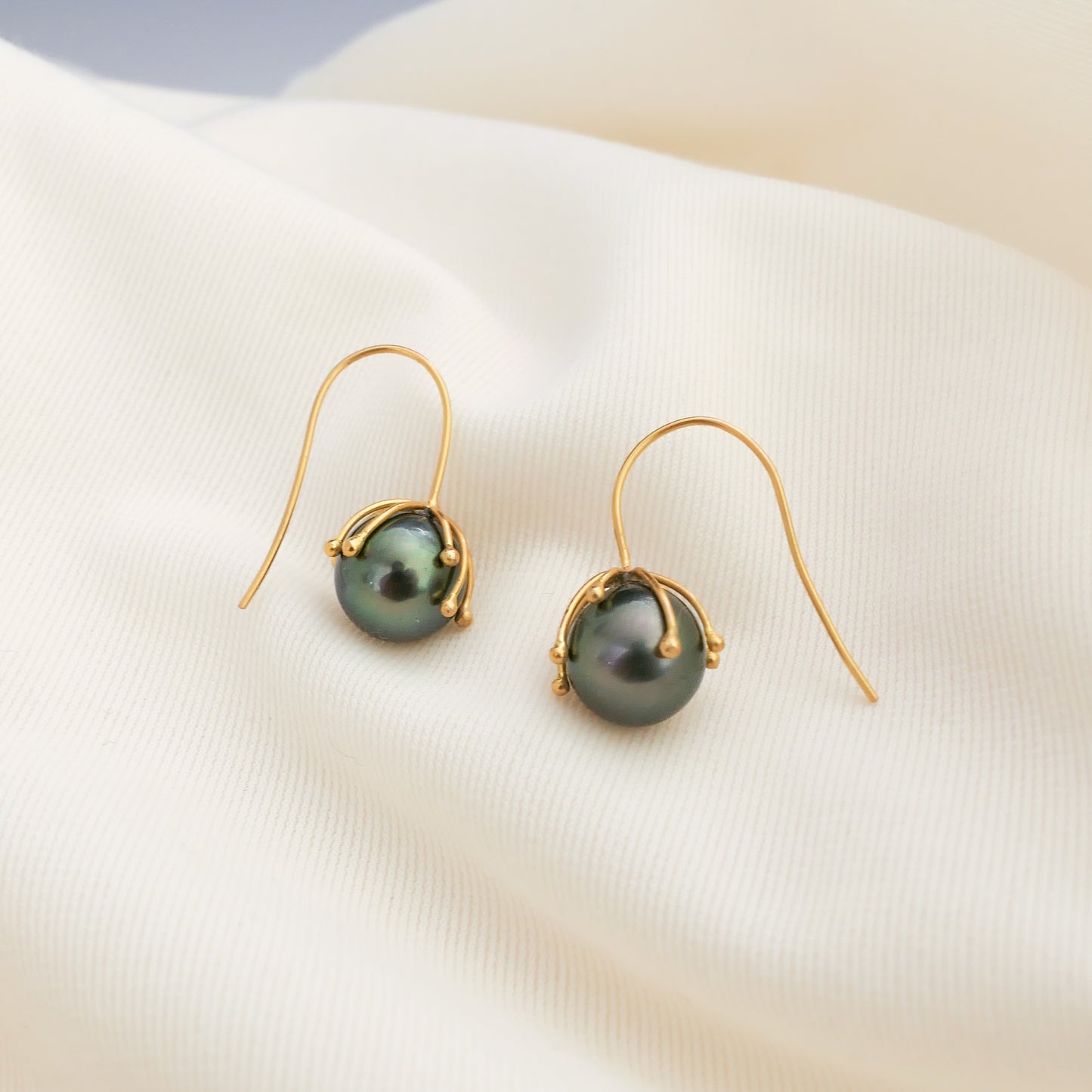 Aavi- Tahitian Pearl Drop Earrings Set in Solid 18kt Gold Earwires