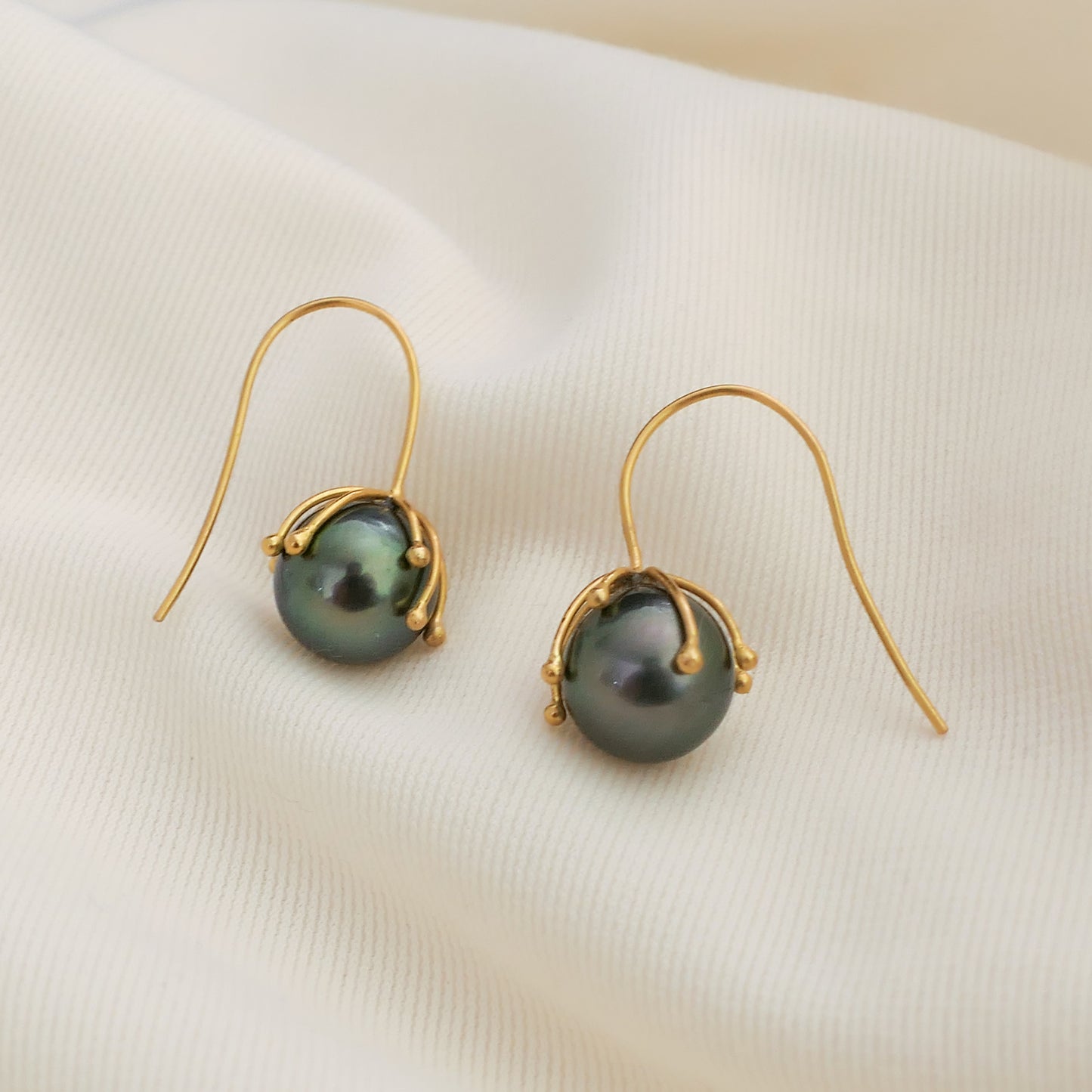 Aavi- Tahitian Pearl Drop Earrings Set in Solid 18kt Gold Earwires
