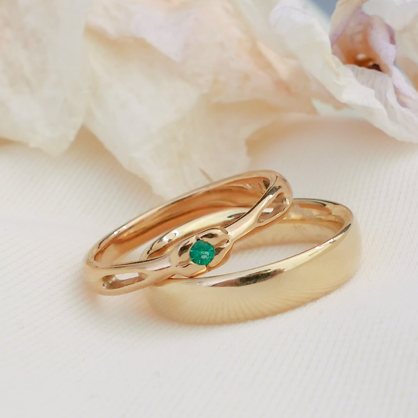 Aisha - Emerald solitaire ring set in solid 14kt yellow gold. Shop exclusive. Shipping free within the US.