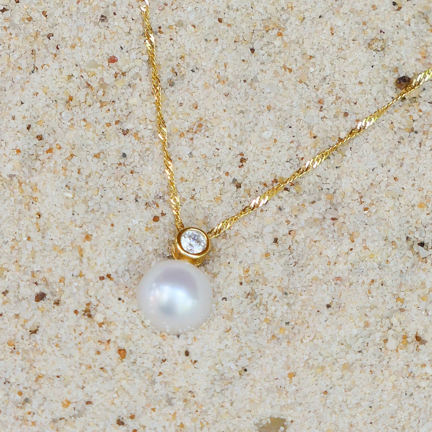 Aki - Pearl Pendant, Freshwater Pearl and CZ Gemstone