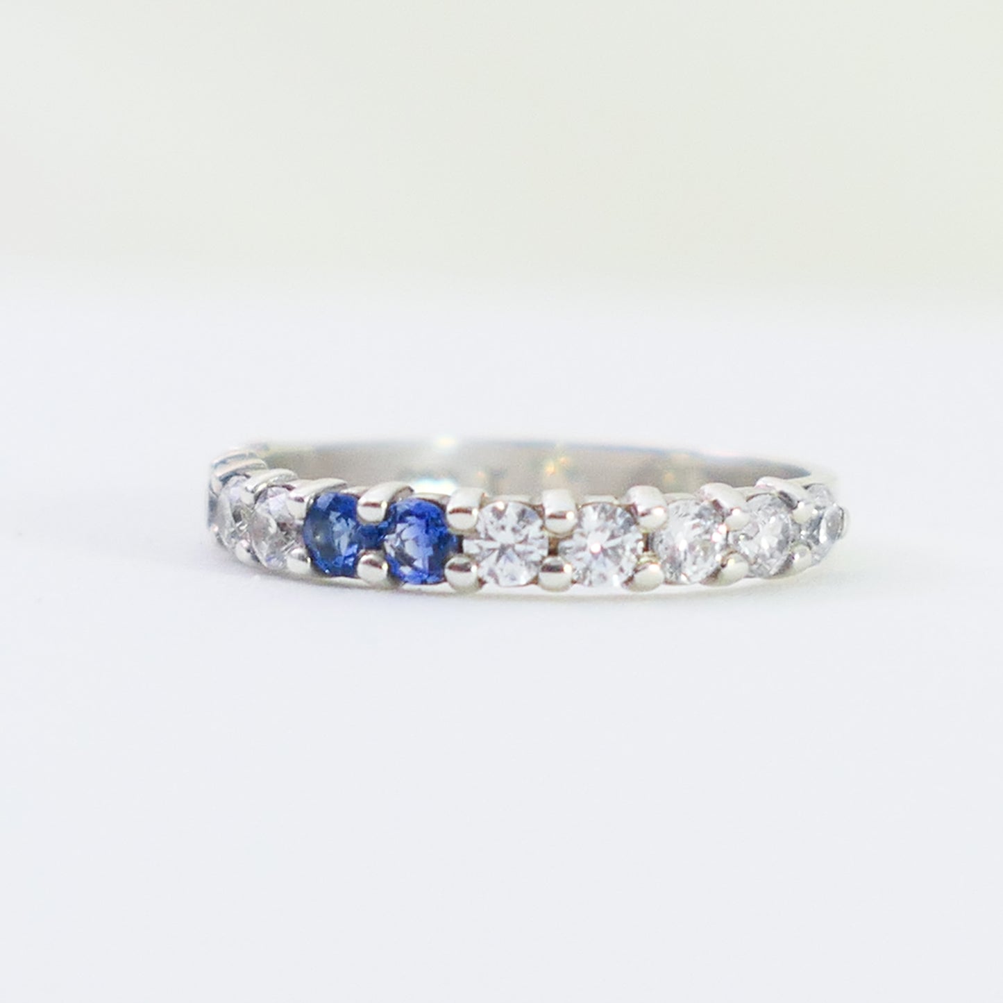 Amy - Gemstone Engagement or Wedding Ring, Sapphire and CZ band, FREE Shipping US