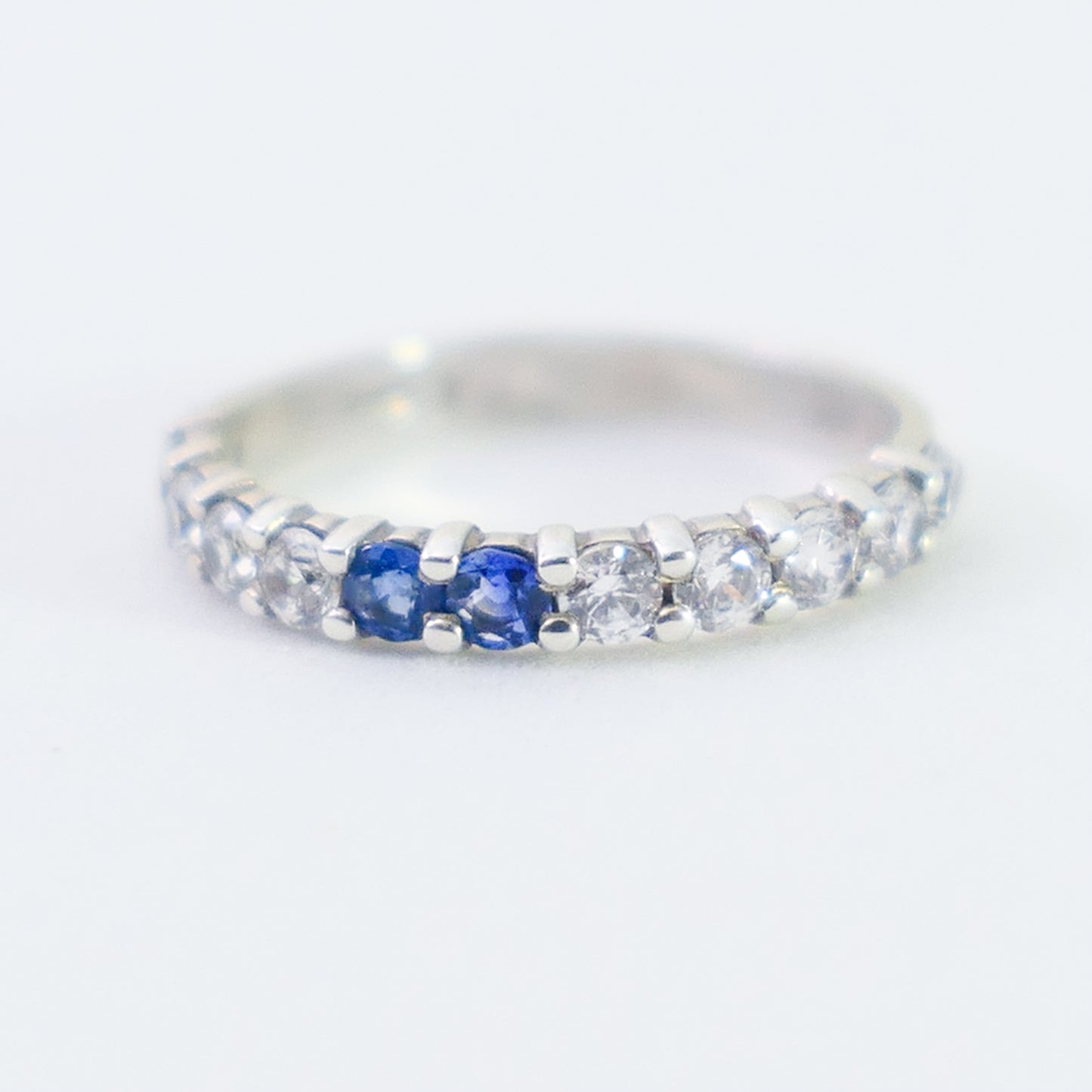 Amy - Gemstone Engagement or Wedding Ring, Sapphire and CZ band, FREE Shipping US