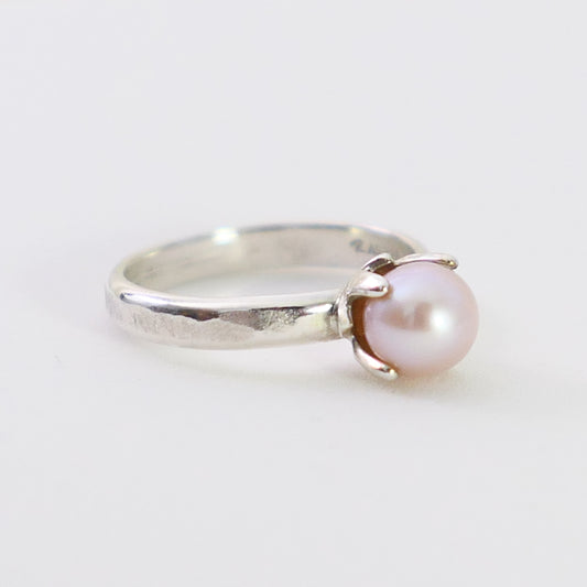 Doris -  Pearl Solitaire Ring; Freshwater Pearl; Argentium® Sterling Silver; Engagement Ring