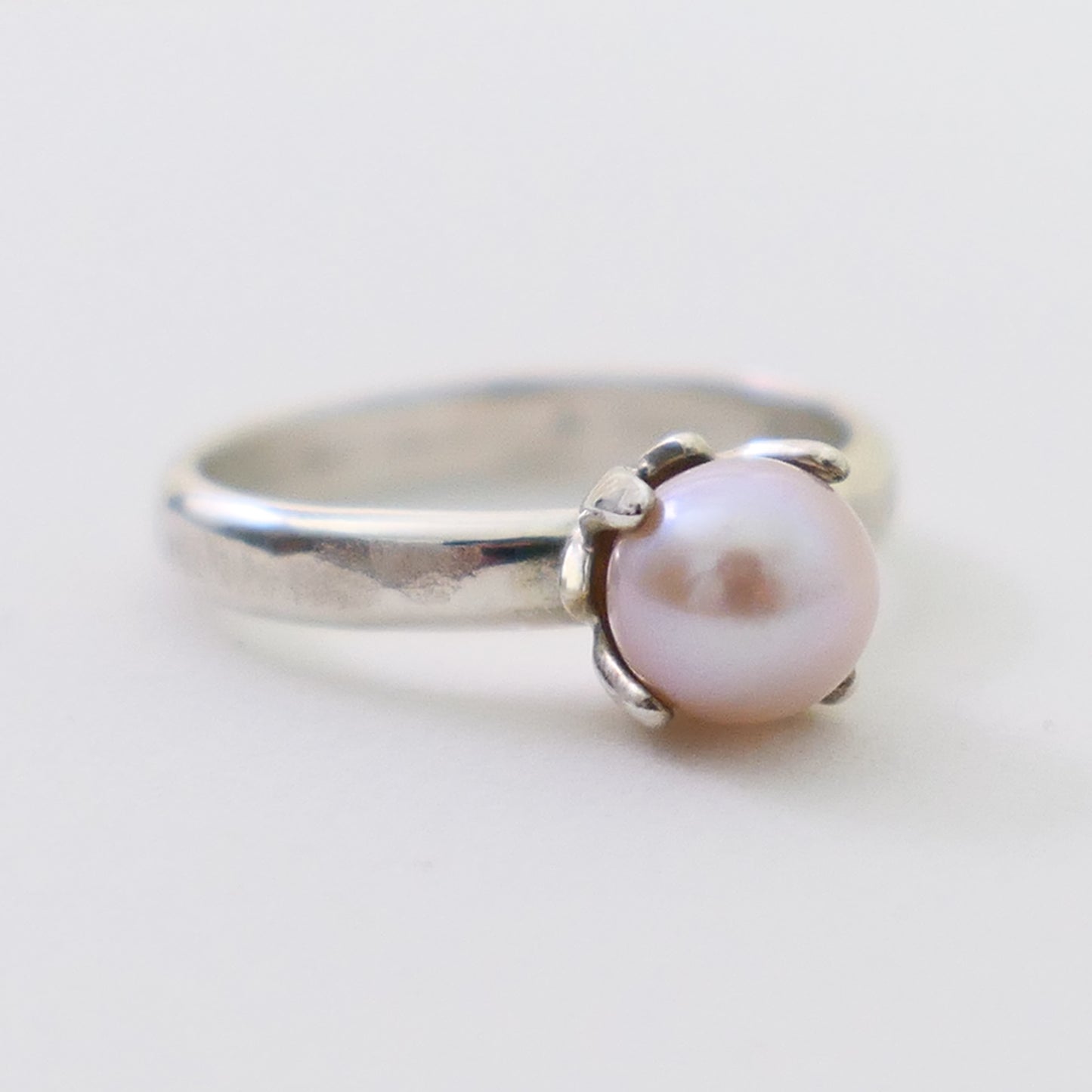 Doris -  Pearl Solitaire Ring; Freshwater Pearl; Argentium® Sterling Silver; Engagement Ring