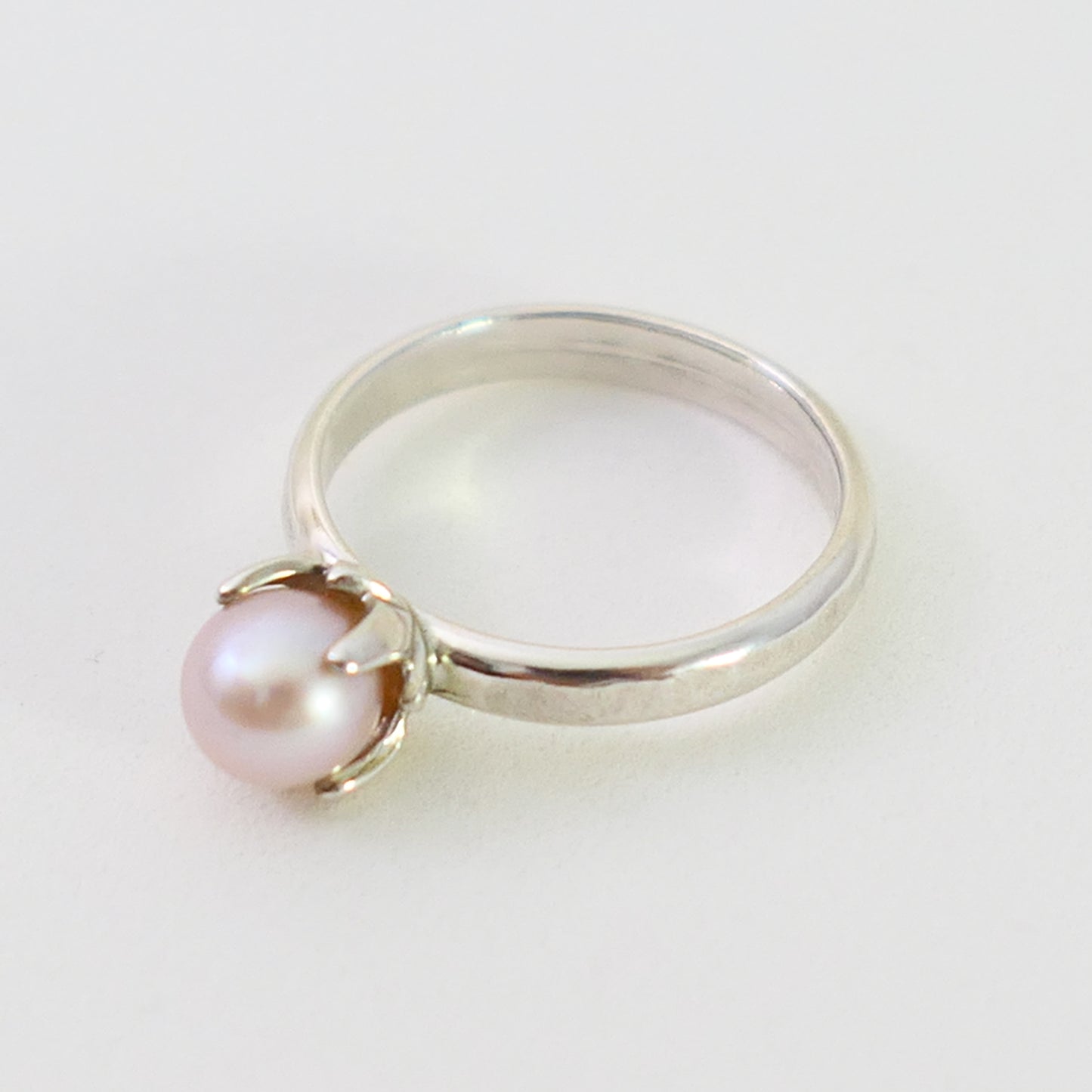 Doris -  Pearl Solitaire Ring; Freshwater Pearl; Argentium® Sterling Silver; Engagement Ring