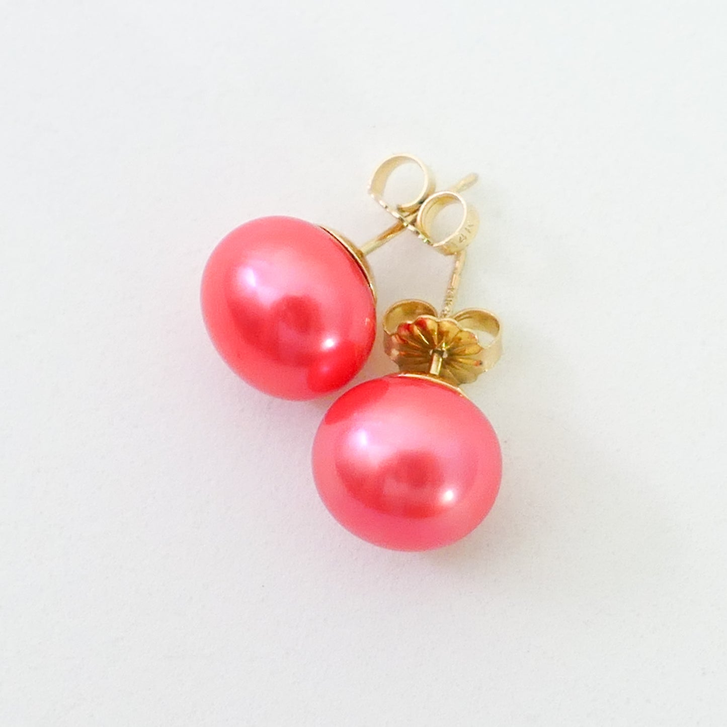 Aurelia - Pearl Stud Earrings, One of a Kind, Set in Solid 14kt Gold.