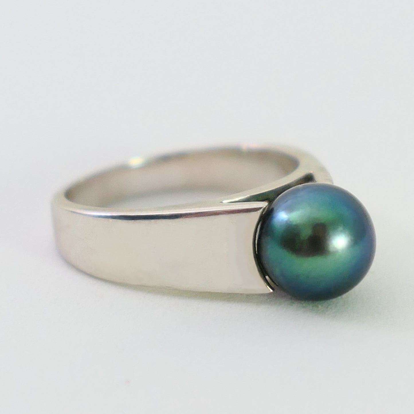 Marla - Tahitian Pearl Ring Set in Solid Sterling Silver Rhodium Plated