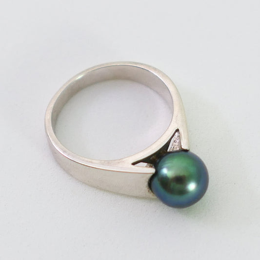 Marla - Tahitian Pearl Ring Set in Solid Sterling Silver Rhodium Plated
