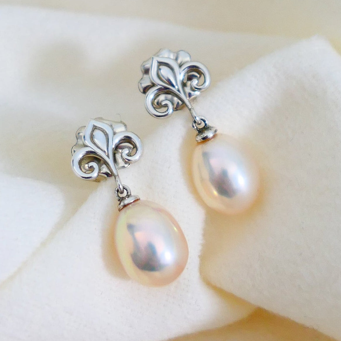 Hanae -  Fleur de Lis Continuum® Sterling Silver Pearl Dangle Earrings