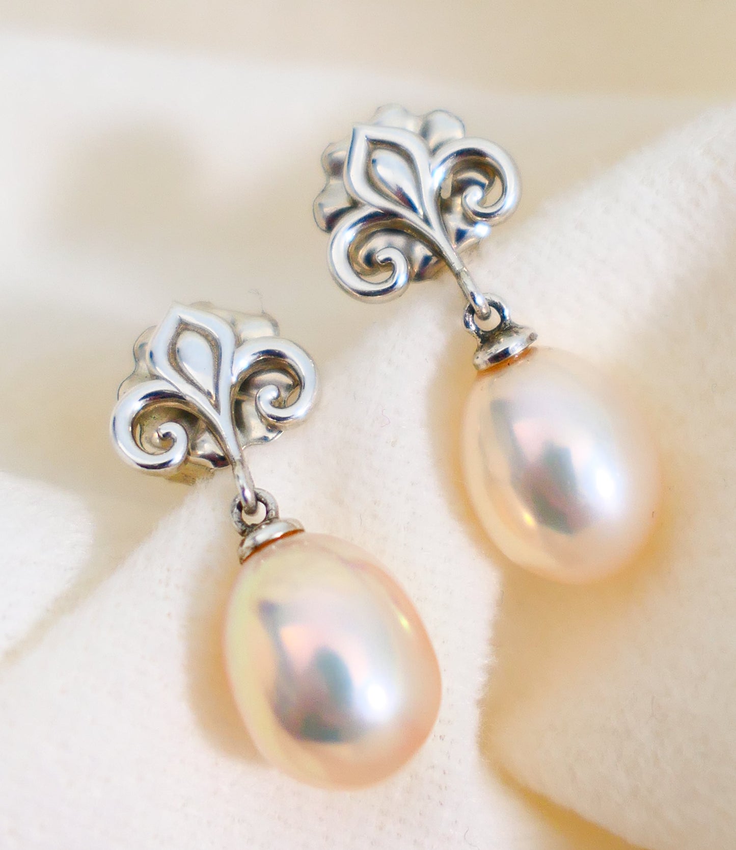 Hanae -  Fleur de Lis Continuum® Sterling Silver Pearl Dangle Earrings