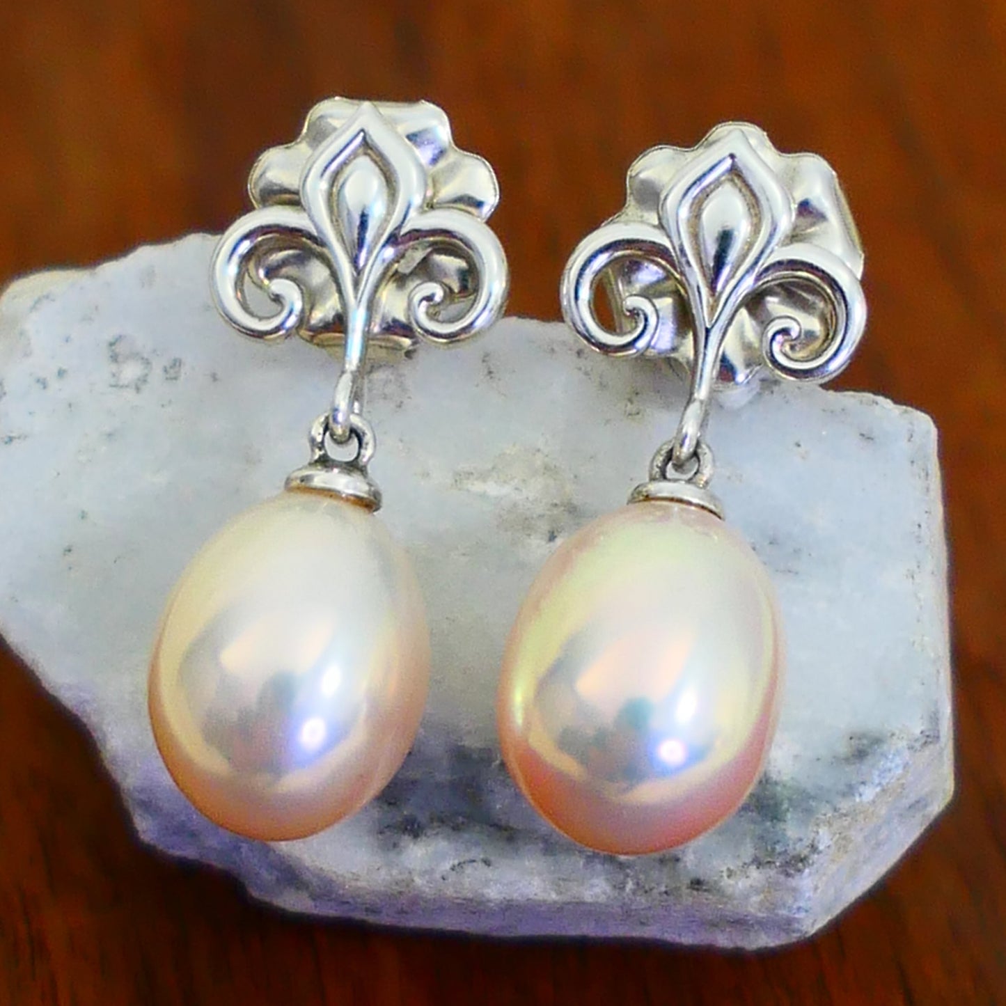 Hanae -  Fleur de Lis Continuum® Sterling Silver Pearl Dangle Earrings