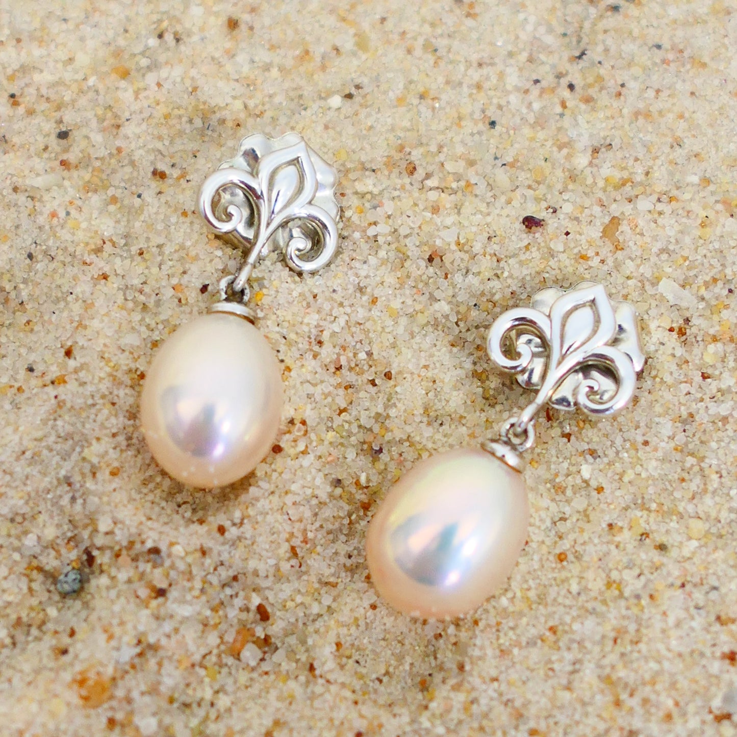 Hanae -  Fleur de Lis Continuum® Sterling Silver Pearl Dangle Earrings