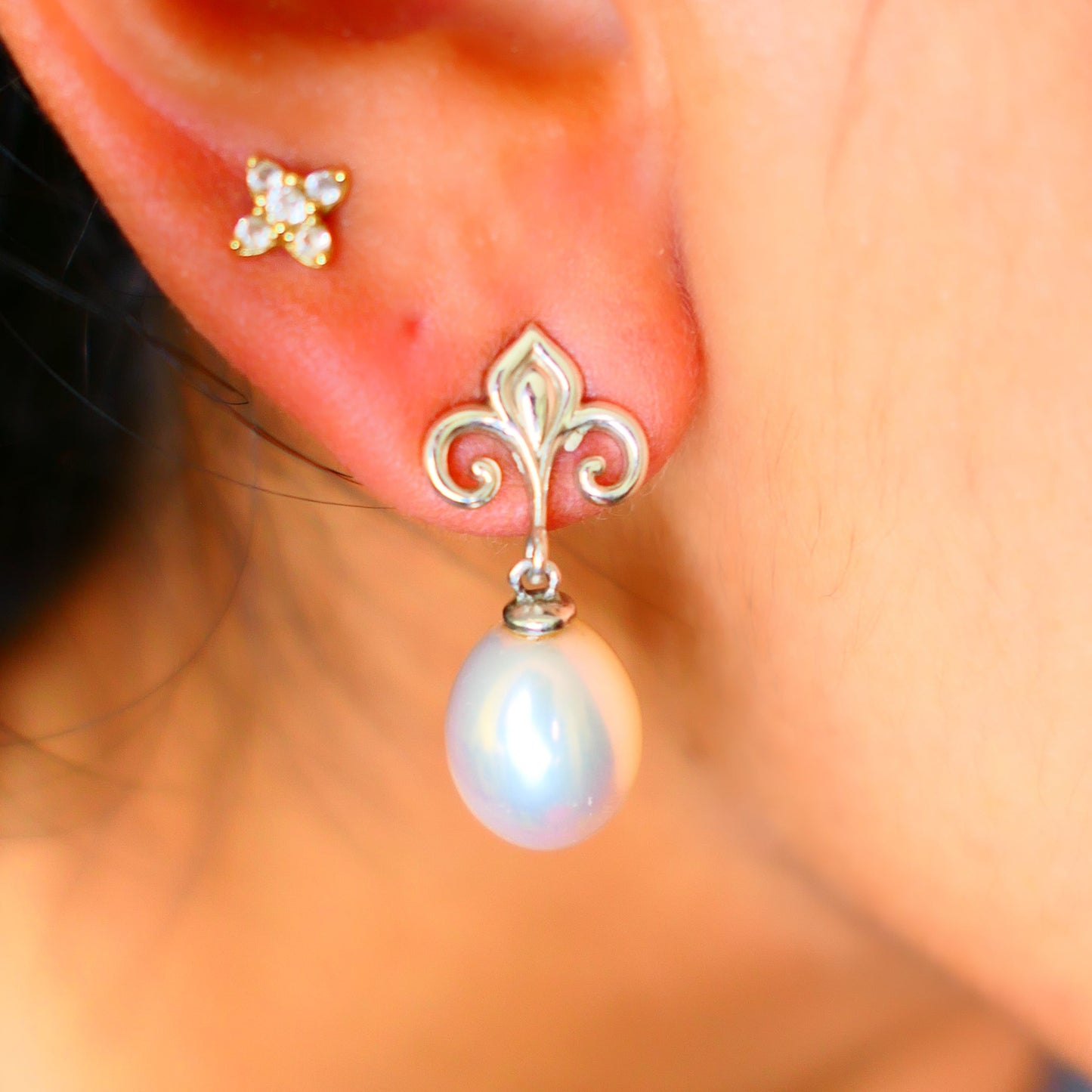 Hanae -  Fleur de Lis Continuum® Sterling Silver Pearl Dangle Earrings