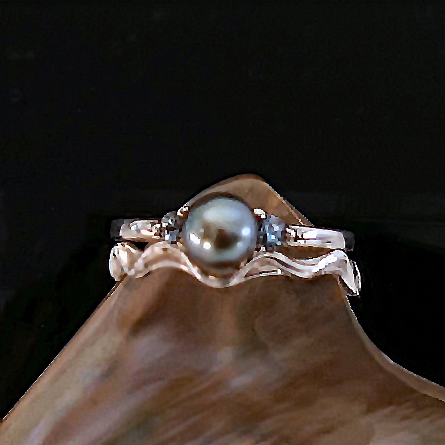 Miri - Akoya Pearl Engagement Ring, Aquamarine gemstones, Continuum® Sterling Silver, Free Ship US