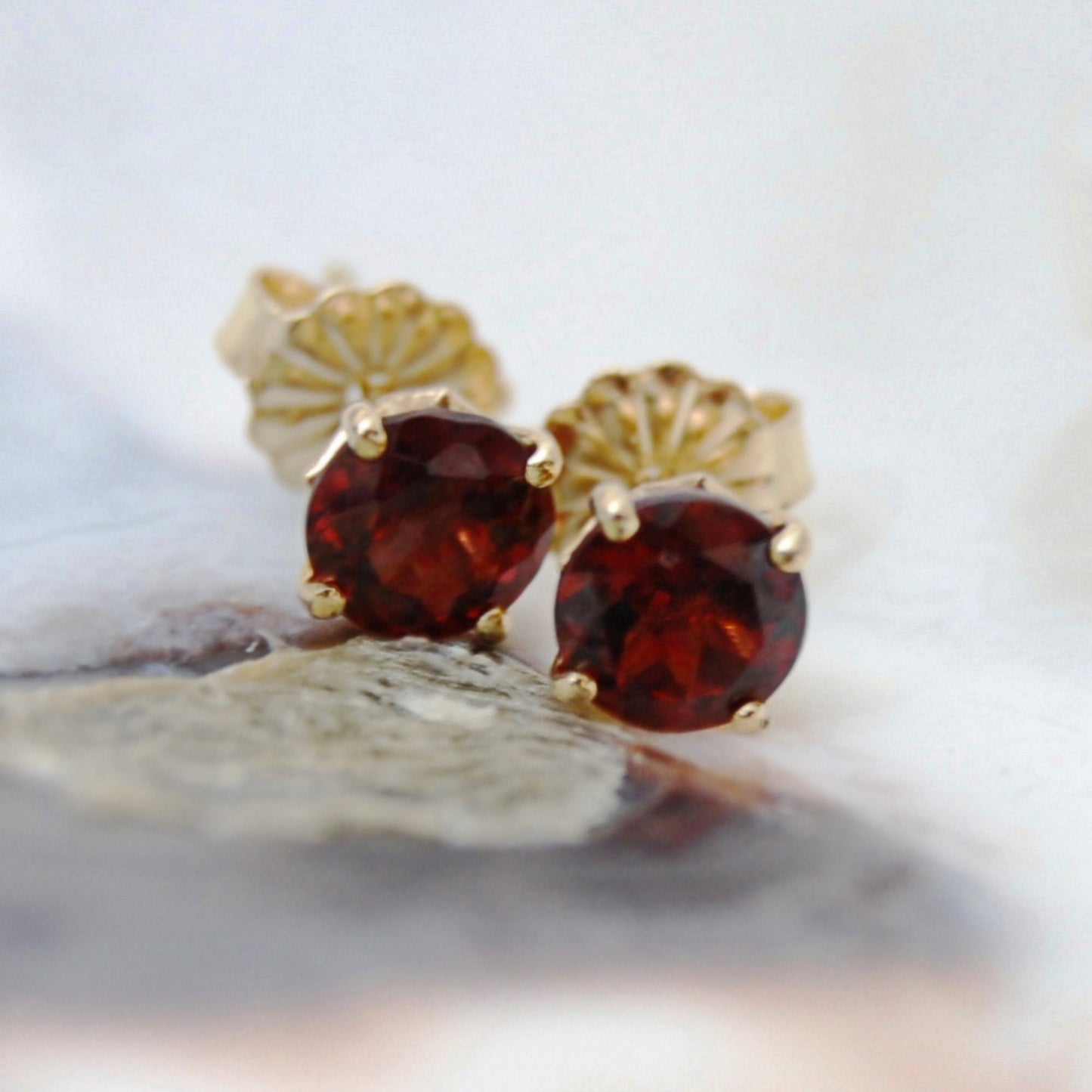 Nakhti - Garnet Stud Earrings Feature Richly Colored Garnet Gemstones Set in Solid 14kt Yellow Gold, FREE SHIP US