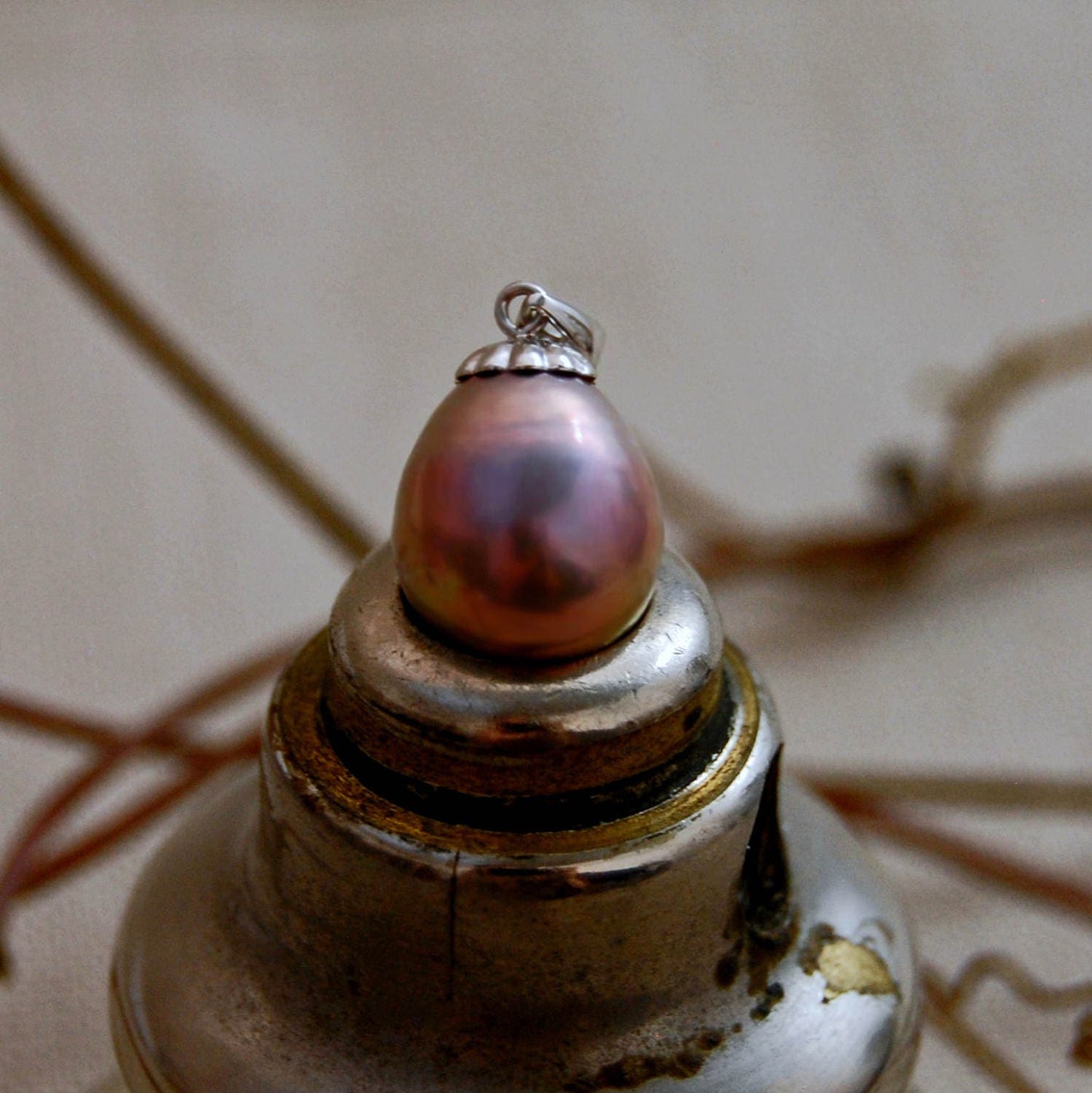 Romy - Metallic Purple Teardrop Pearl Pendant 14k White Gold setting. Free shipping within the US.