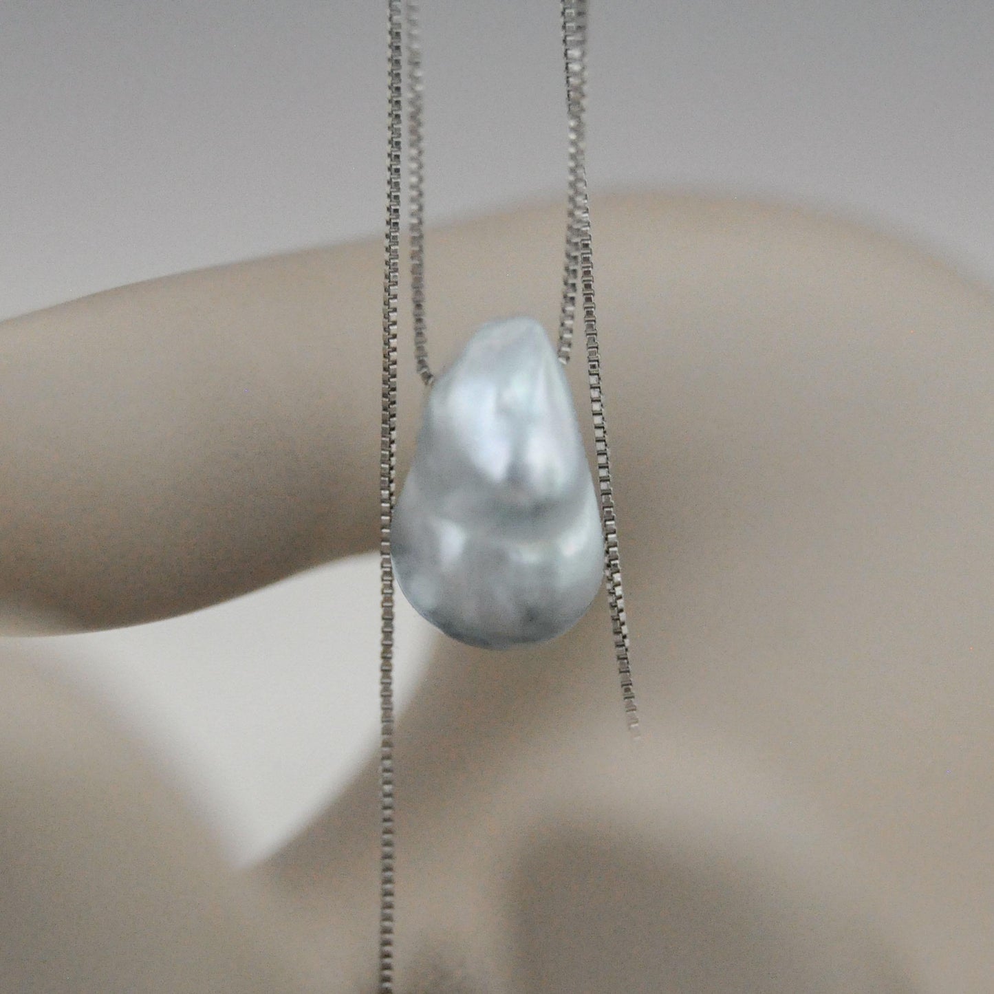 Tammy - Floating South Sea Pearl Pendant Necklace in Blue/Gray set on Solid Sterling Silver Rhodium Plated Chain for Ease of Care.
