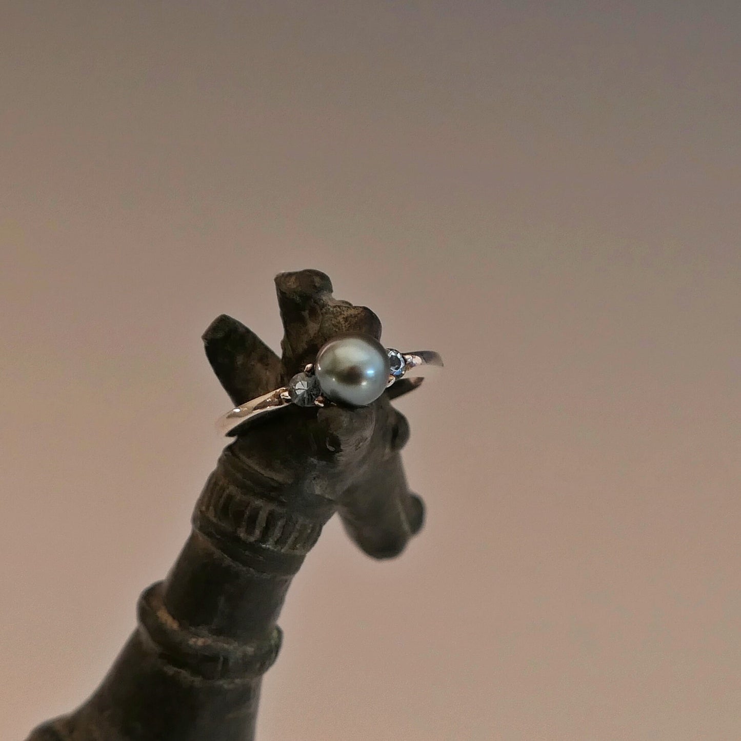 Miri - Akoya Pearl Engagement Ring, Aquamarine gemstones, Continuum® Sterling Silver, Free Ship US