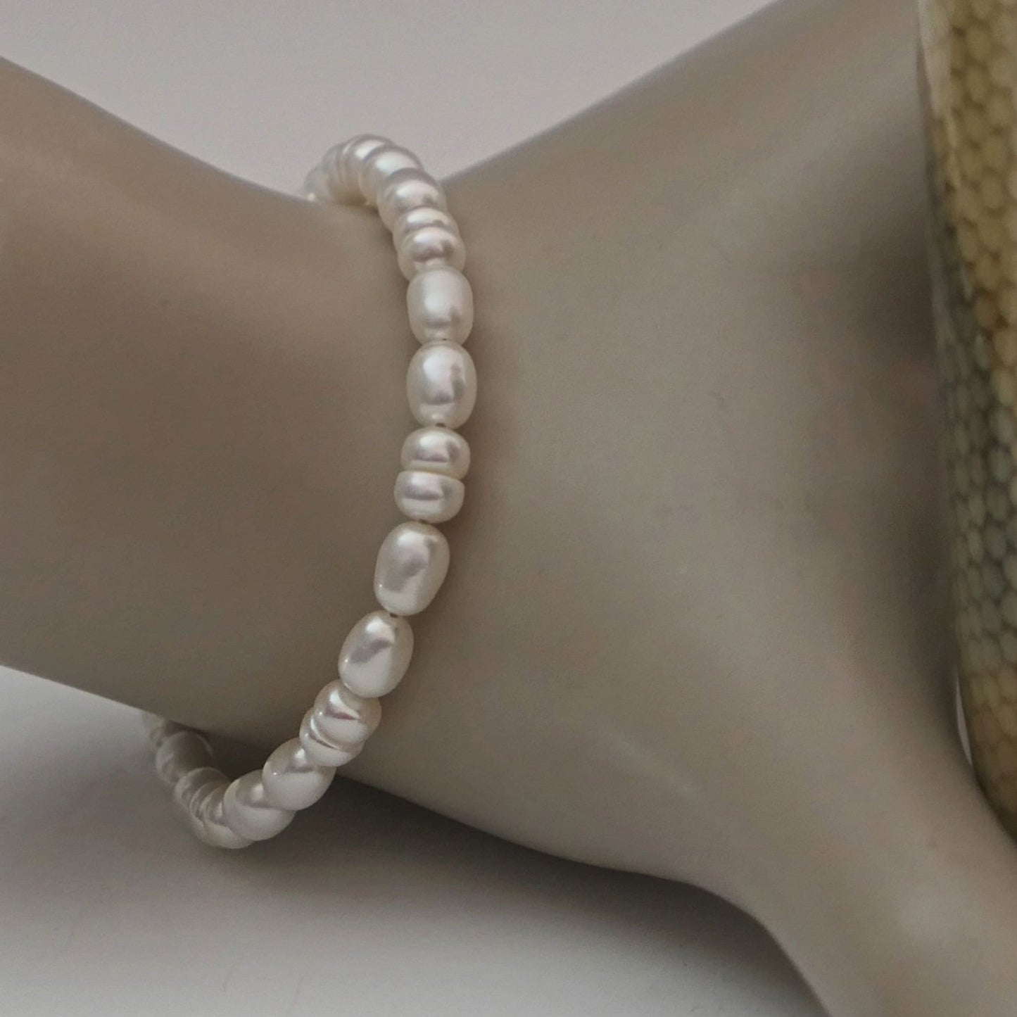 Lucy- Lovely White Freshwater Pearl Bracelet with Oxidized Sterling Silver Filigree Magnetic Clasp.