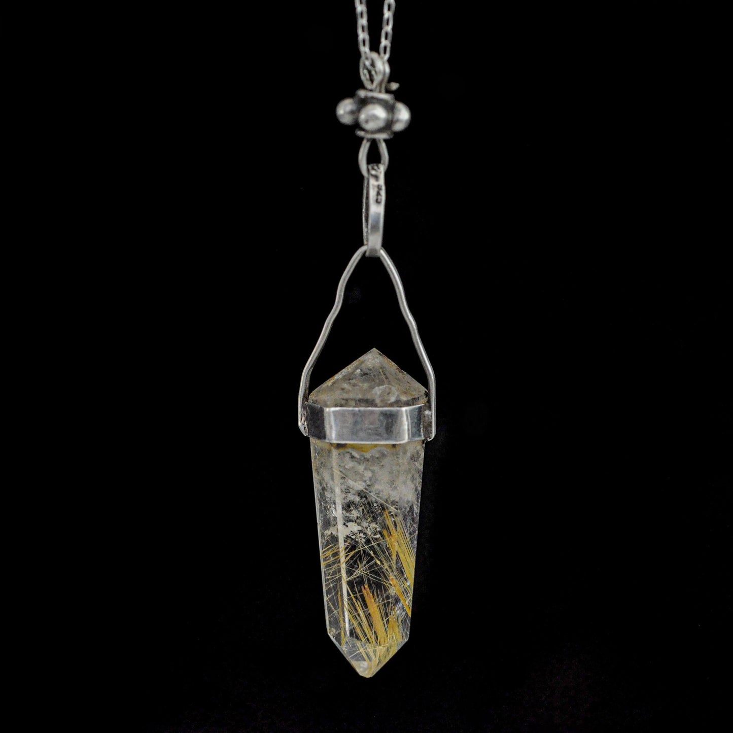 Ose -  Vintage Rutilated Crystal Quartz Pendant - Double Pointed Beauty for Crystal Lovers.