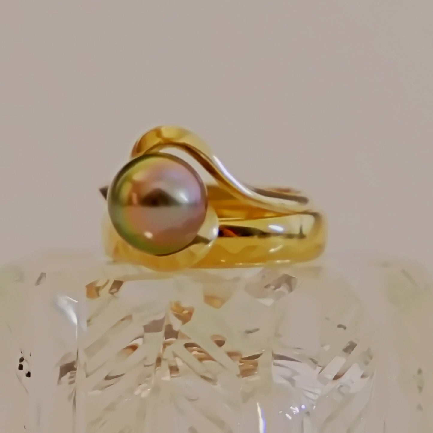 Laxmi - Luxurious Natural Colored Peacock Tahitian Pearl Solitaire Engagement Ring Set in Solid 14kt Yellow Gold. Free Shipping in US