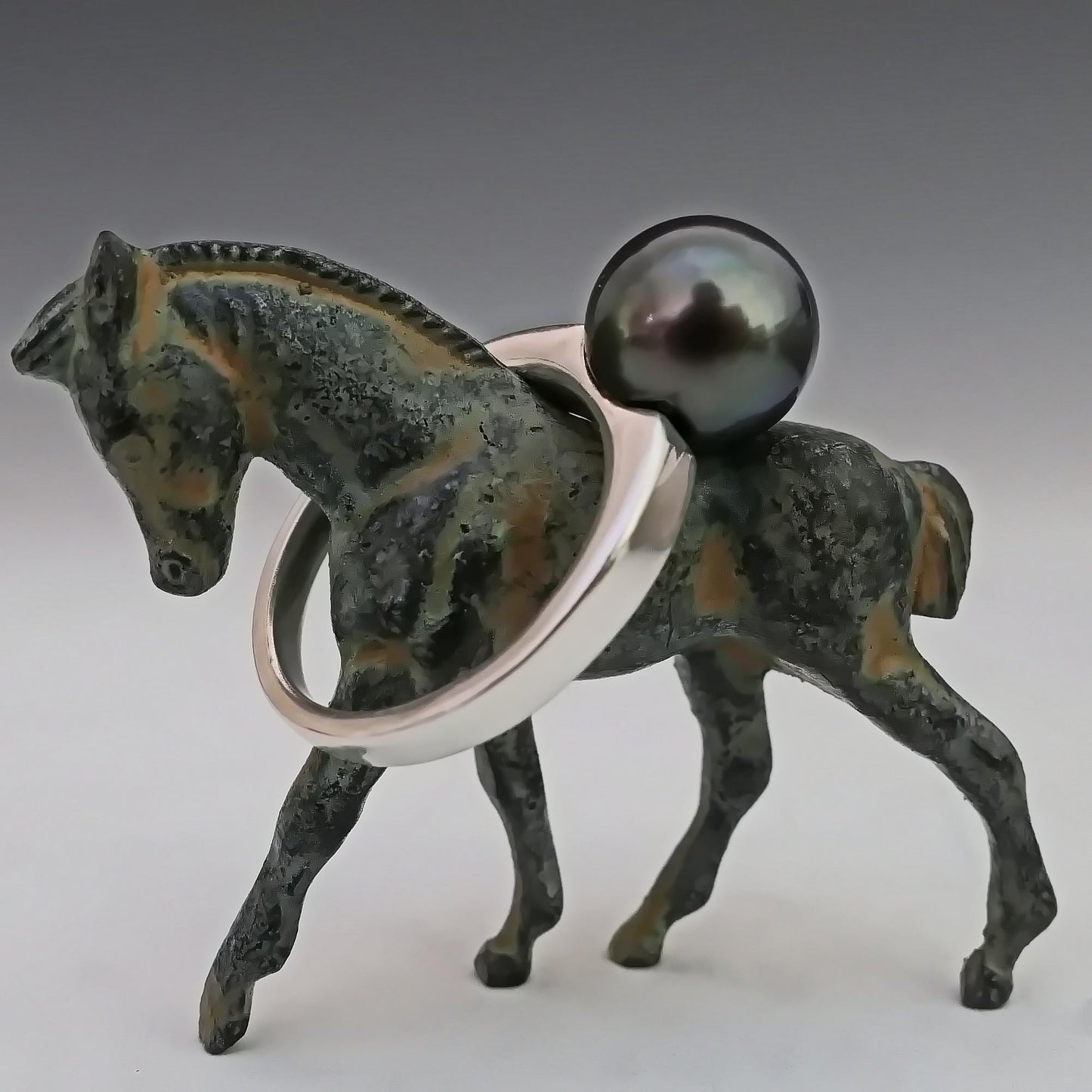 Mai - Elegant Black Tahitian Pearl Ring Set in Solid Sterling Silver with Rhodium Plating, Tarnish Free.  Free Shipping within the US.