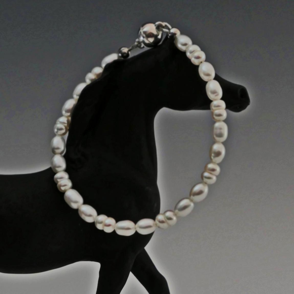 Thea - Beautiful White Freshwater Pearl Bracelet with Sterling Silver Magnetic Clasp. FREE SHIPPING US.