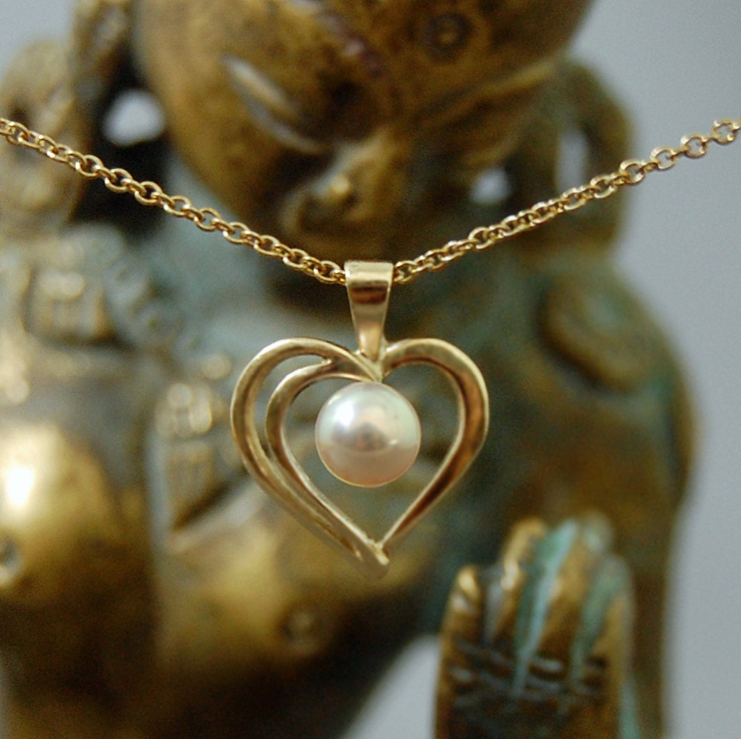 Cara - Freshwater Pearl Heart Gold Pendant, June Birthstone, FREE SHIP US
