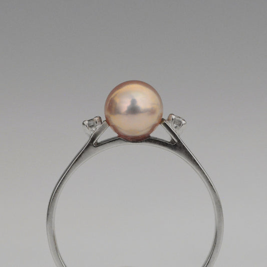 Bente - Pearl Engagement or Wedding Ring Features a Uniquely Natural Freshwater Pearl Set in Solid 14kt White Gold. Free Ship US.