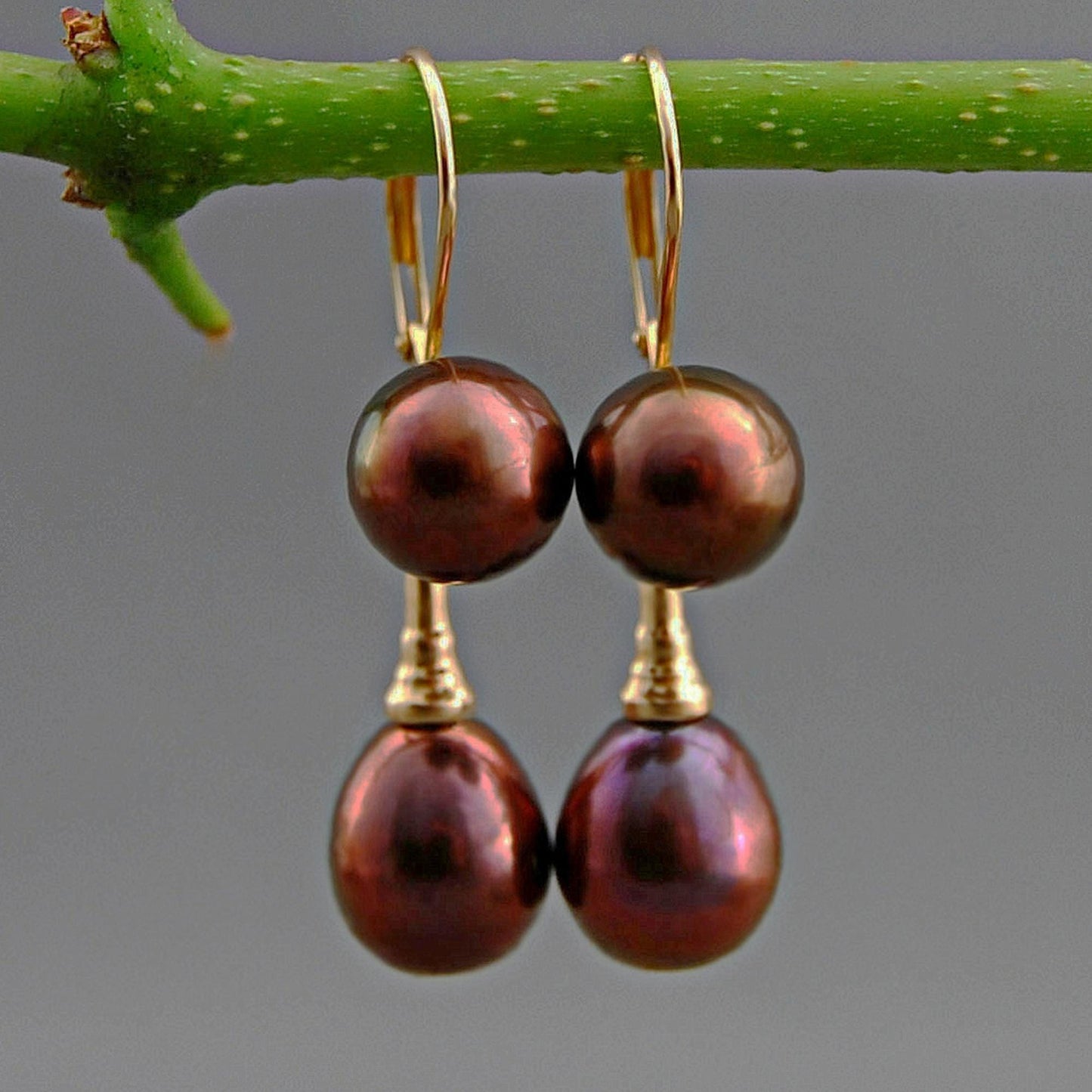 Elaine - Pearl Dangle Earrings Set in 14kt Gold Lever Backs. FREE SHIPPING US