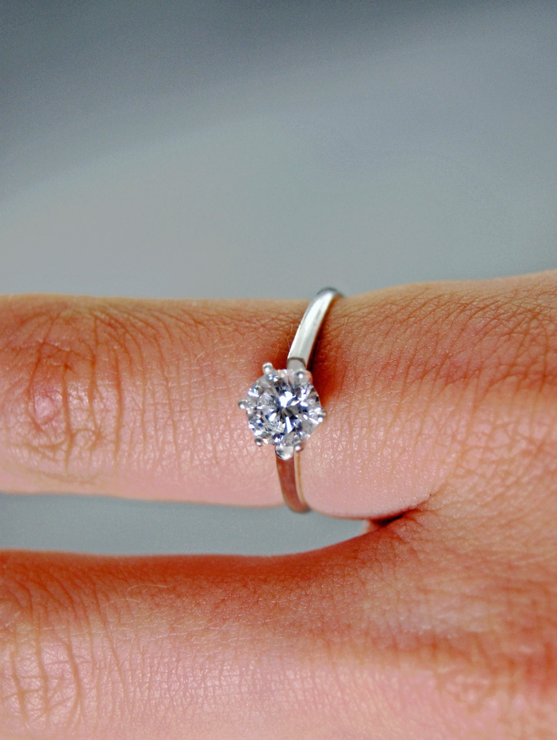 Ena - Engagement Ring Features a 6mm Cubic Zirconia Gemstone Set in Solid Sterling Silver, FREE SHIPPING US