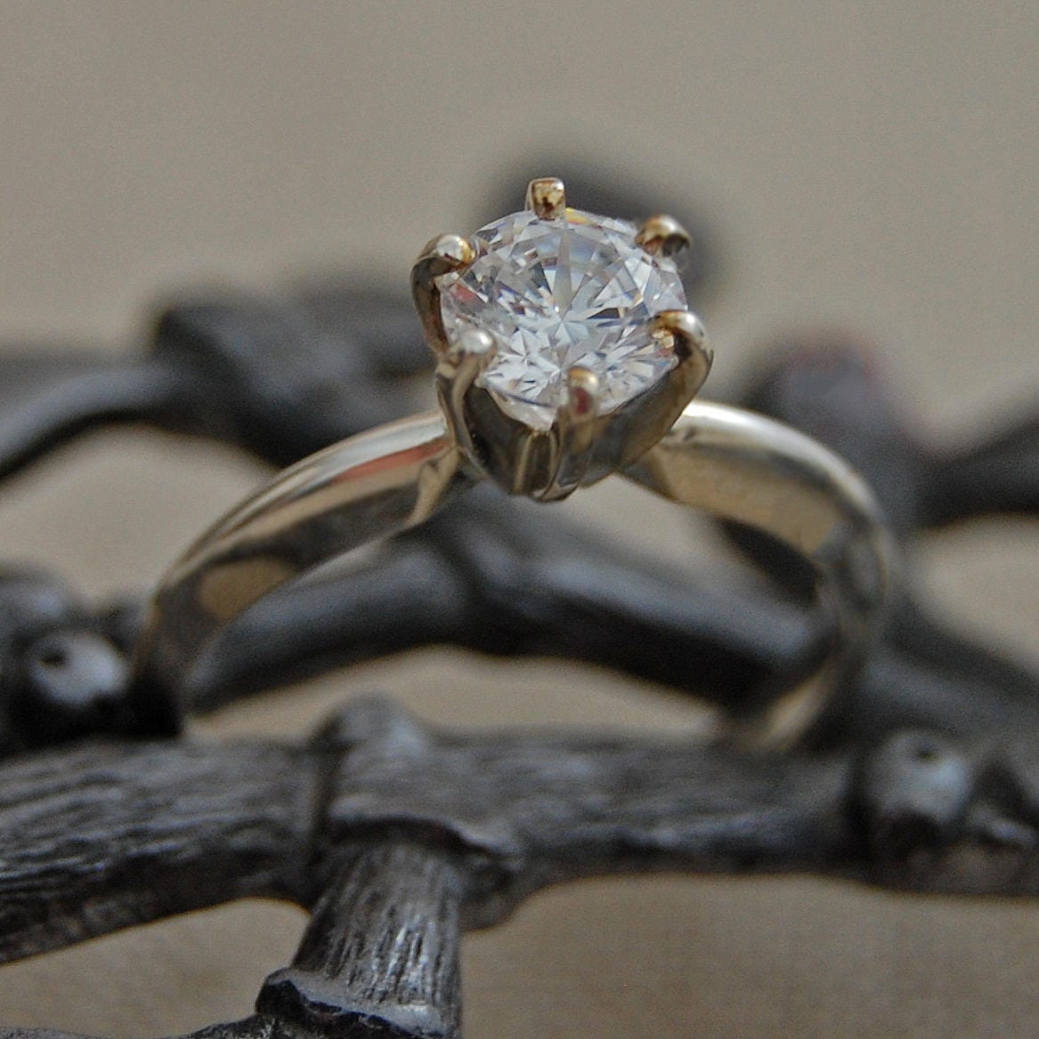 Luz - Diamond Alternative Cubic Zirconia Classic Engagement Ring, Continuum® Silver, FREE SHIP