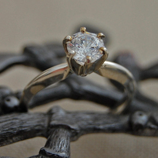 Luz - Diamond Alternative Cubic Zirconia Classic Engagement Ring, Continuum® Silver, FREE SHIP