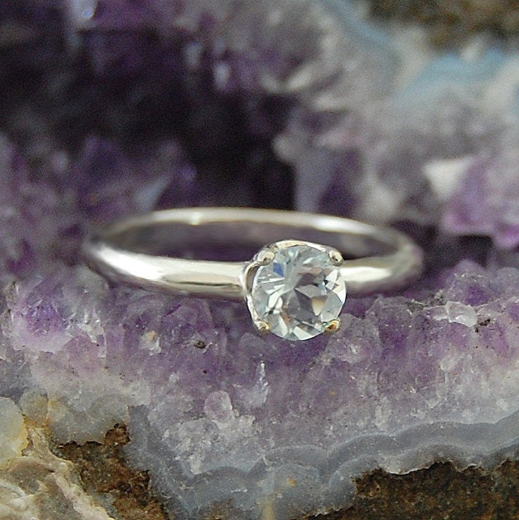 Talise - Aquamarine Engagement or Stacking Ring, Diamond Alternative Engagement Ring, Argentium® Silver, FREE SHIP US