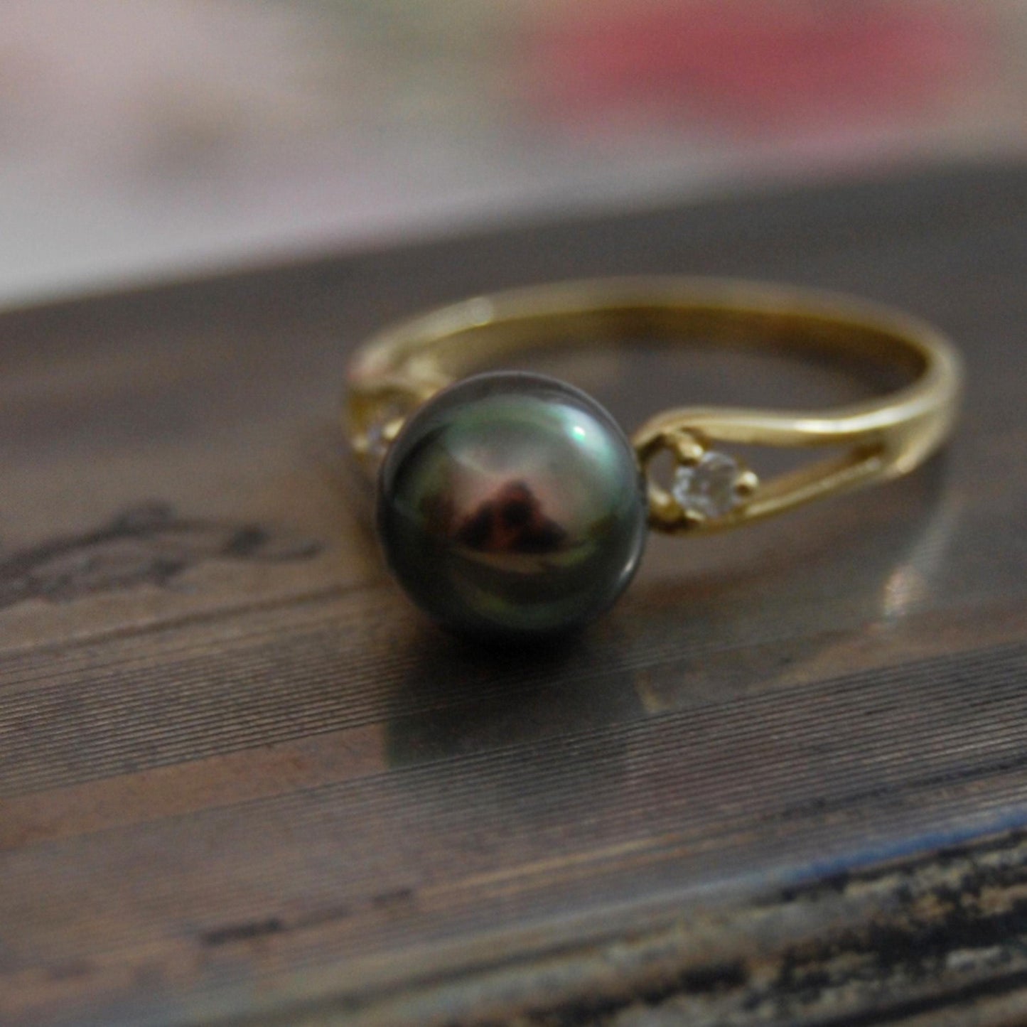 Arden - Engagement Ring, Tahitian Pearl with Diamond Accents, 14kt gold, FREE SHIPPING US