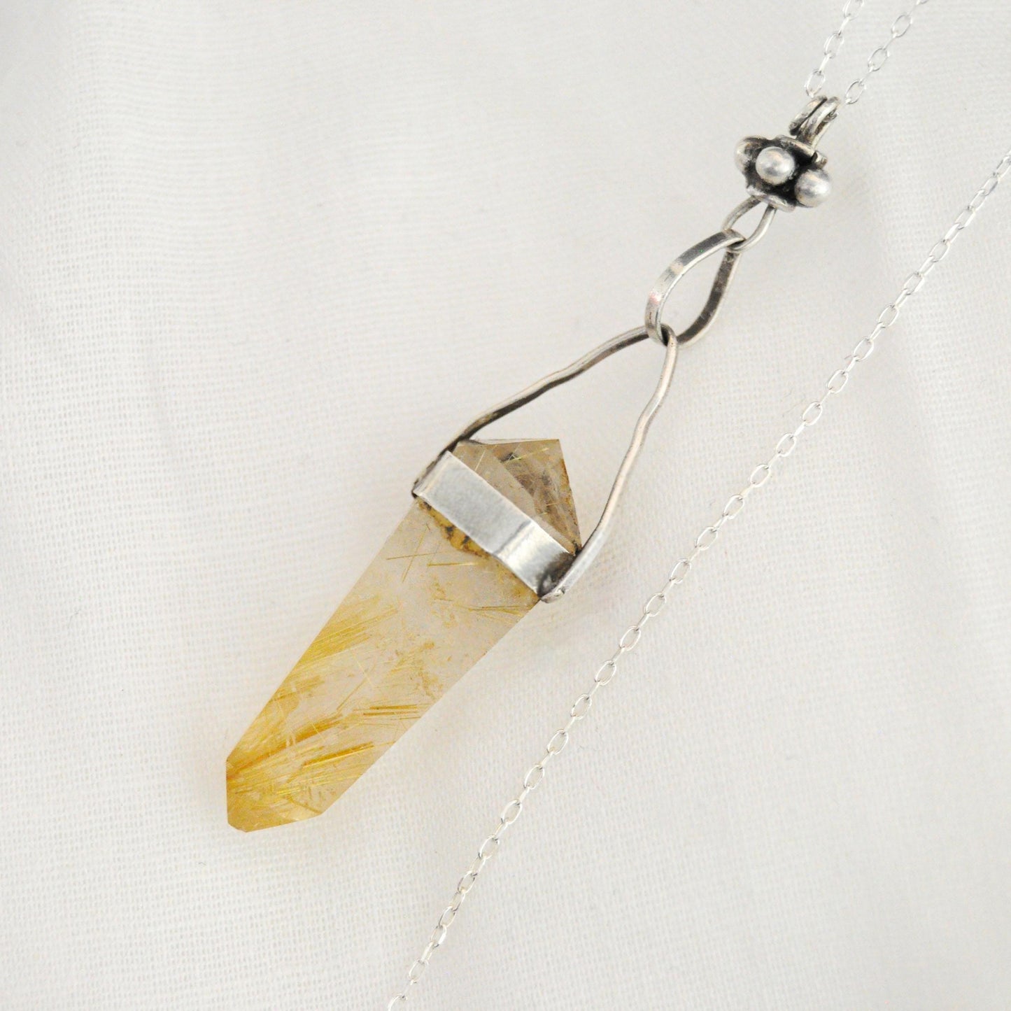 Ose -  Vintage Rutilated Crystal Quartz Pendant - Double Pointed Beauty for Crystal Lovers.