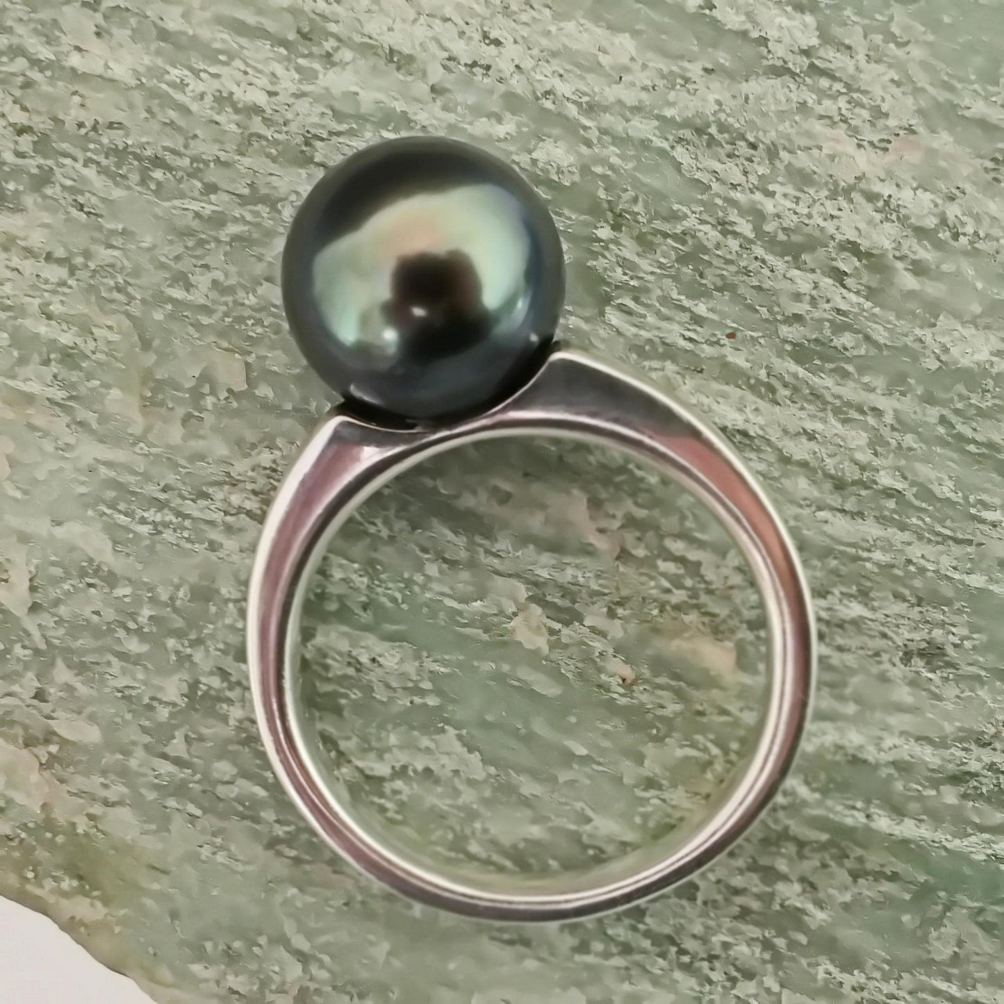 Mai - Elegant Black Tahitian Pearl Ring Set in Solid Sterling Silver with Rhodium Plating, Tarnish Free.  Free Shipping within the US.