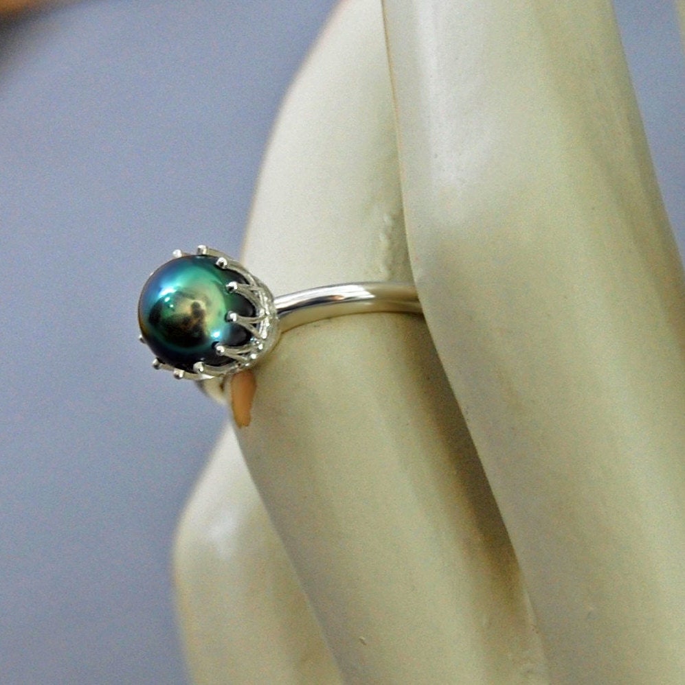 Uma - Pearl Solitaire Ring Features a Freshwater Pearl Set in Solid Sterling Silver, FREE SHIP US